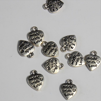 Charm ♥ 10x Herz im Set - made with love | nickel